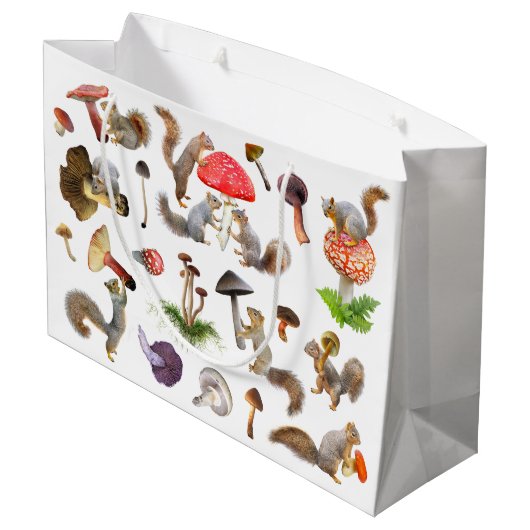 Eekhoorns met champignons Gift Bag Groot Cadeauzakje (Achterkant Gekanteld)
