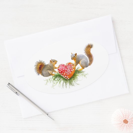 Eekhoorns met Mushroom Heart Stickers (Envelop)