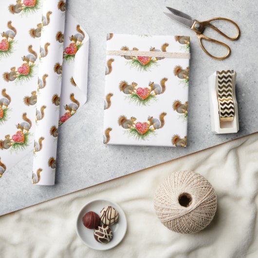 Eekhoorns met Paddestoel Hart Wrapping Papier (Crafts)