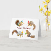 Eekhoorns met Party Petten Verjaardag Kaart (Gele Bloem)