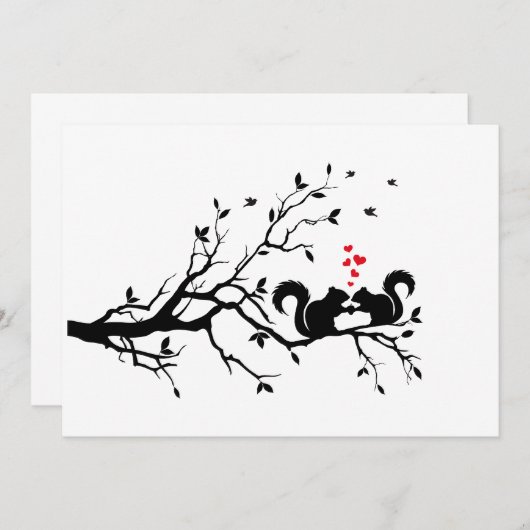 Eekhoorns met rode harten op boomtak (Voorkant / Achterkant)