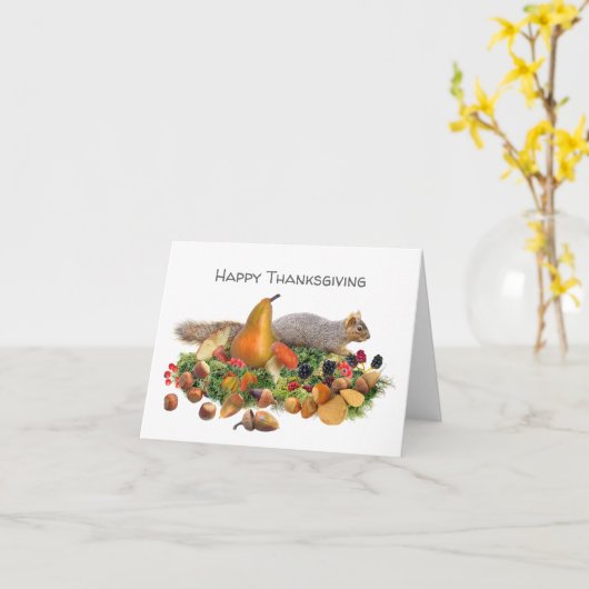 Eekhoorns met Tamme Kastanjes Thanksgiving Kaart (Gele Bloem)