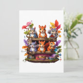 Eekhoorns op een houten boekenplank kaart (Staand voorkant)