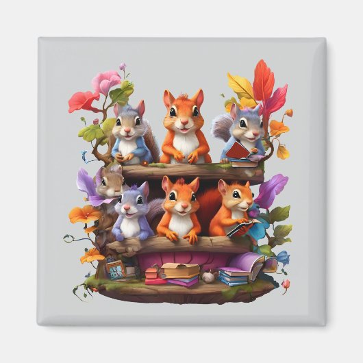 Eekhoorns op een houten boekenplank magneet (Voorkant)