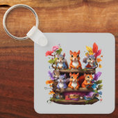 Eekhoorns op een houten boekenplank sleutelhanger (Voorkant)