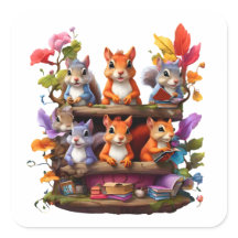 Eekhoorns op een houten boekenplank