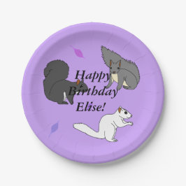 Eekhoorns Paarse Verjaardag Papieren Bordje