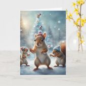 Eekhoorns spelen in de sneeuw Kerstmis Kaart (Gele Bloem)