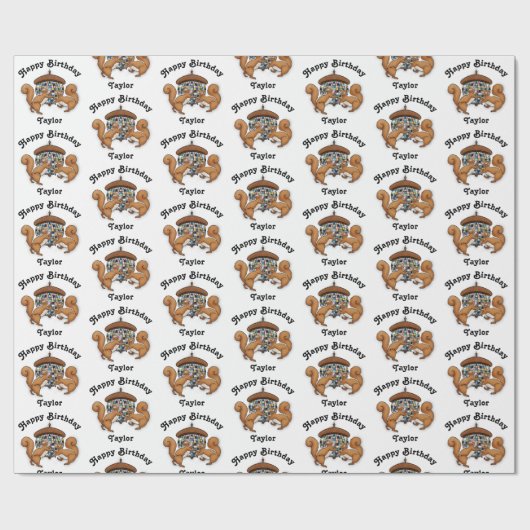 Eekhoorntjes Disco Happy Birthday Name Cadeaupapier (Vlak)