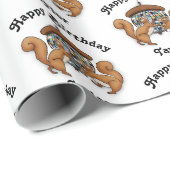 Eekhoorntjes Disco Happy Birthday Name Cadeaupapier (Rol Hoek)