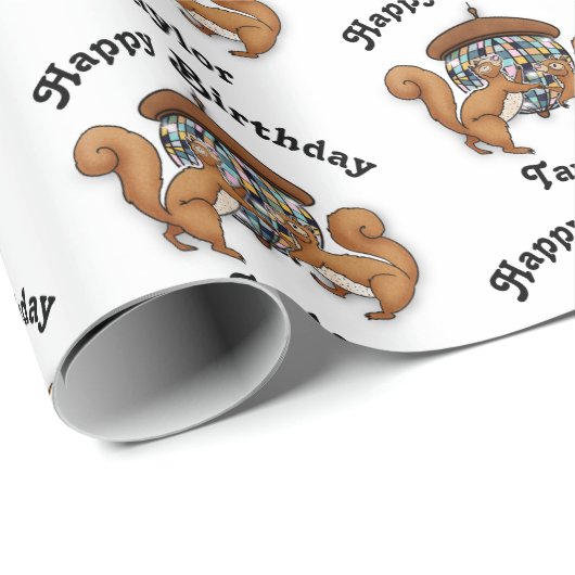 Eekhoorntjes Disco Happy Birthday Name Cadeaupapier (Rol Hoek)