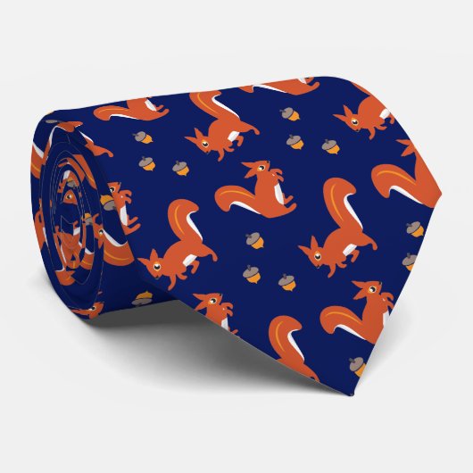 Eekhoorntjes en Natuur van eikels, omstreken blauw Stropdas (Opgerold)