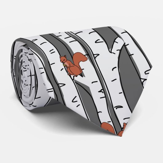 Eekhoorntjes in berkenbomen op grijs, zuren onder  stropdas (Opgerold)