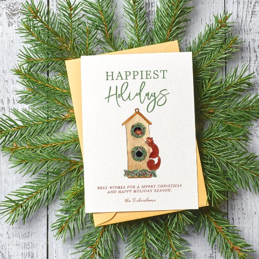 Eekhoorntjes in een vogelnestje - fotocollage kers feestdagenkaart