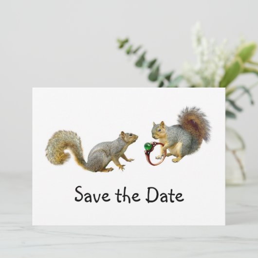Eekhoorntjes met ring sparen de Datum Save The Date (Staand voorkant)
