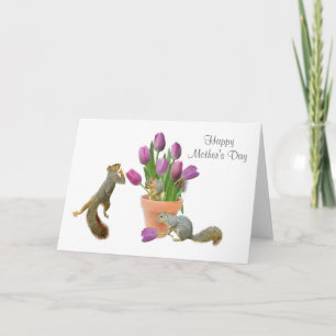 Eekhoorntjes met Tulps Moederdag Kaart