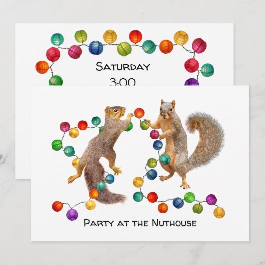 Eekhoorntjes met uitnodiging van de partij voor ve (Voorkant / Achterkant)