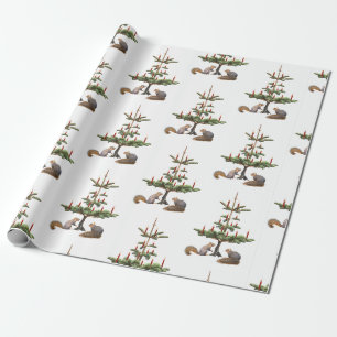 Eekhoorntjes Roodkaarsen Boom Verpakkingspapier Cadeaupapier