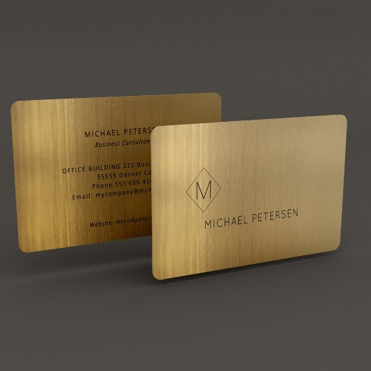 Eelegant, geborgen metaalgoud, monogrammed elegant visitekaartje