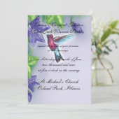 Eelegant hummingbird paarse bloemen bruiloft kaart (Staand voorkant)