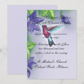 Eelegant hummingbird paarse bloemen bruiloft kaart (Voorkant / Achterkant)