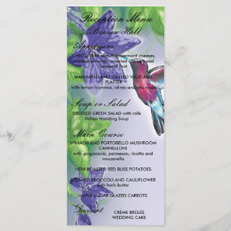 Eelegant hummingbird paarse bloemen bruiloft menu