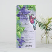 Eelegant hummingbird paarse bloemen bruiloft menu (Staand voorkant)
