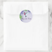 Eelegant hummingbird paarse bloemen bruiloft ronde sticker (Tas)