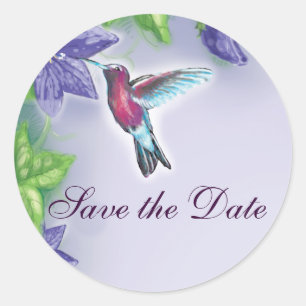 Eelegant hummingbird paarse bloemen bruiloft ronde sticker