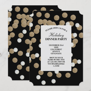 Eelegant modern Black Gold Confetti Holiday Party Kaart