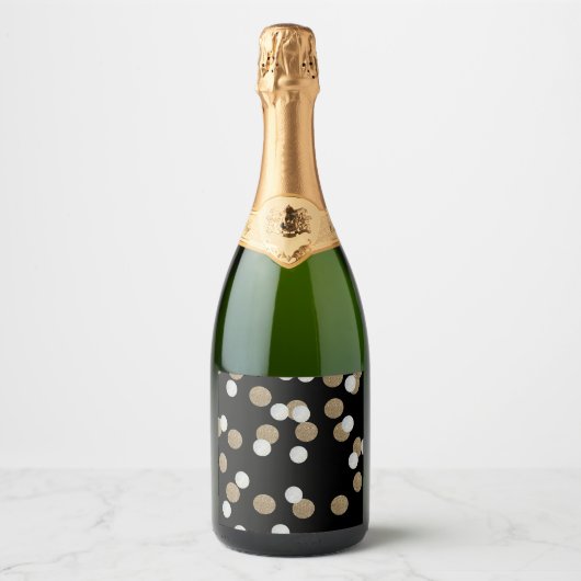 Eelegant modern Black Gold Confetti Holiday Party Sparkling Wijnetiket (Voorkant)