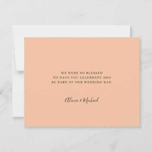 Eelegant script peach bruiloft bedankkaart (Achterkant)