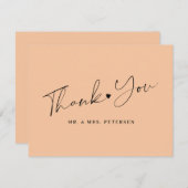 Eelegant script peach bruiloft bedankkaart (Voorkant / Achterkant)