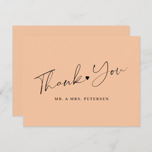 Eelegant script peach bruiloft bedankkaart (Voorkant / Achterkant)