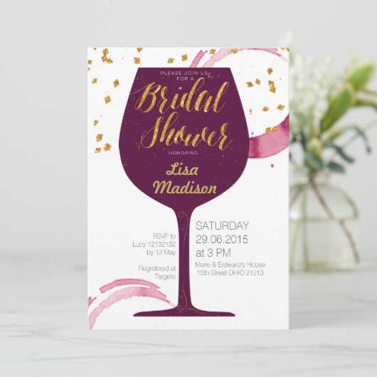 Eelegant Wine Bridal Shower Invitation Kaart (Staand voorkant)