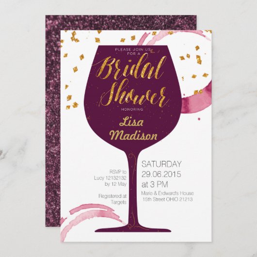 Eelegant Wine Bridal Shower Invitation Kaart (Voorkant / Achterkant)