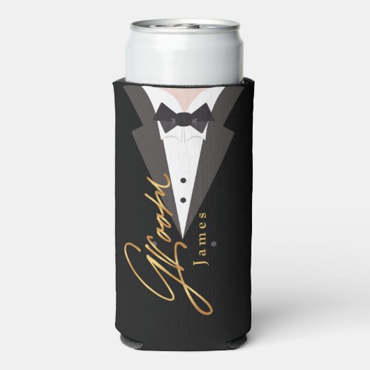 Eelegant zwart goud Groom Bachelor Party Seltzer C Blikjeskoeler (Seltzer Achterkant)