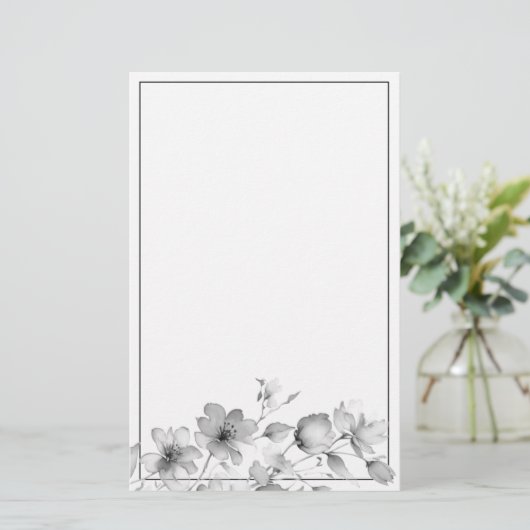 Eelgant minimalistische Waterverf Wildflowers Briefpapier (Staand voorkant)
