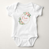 Eén, 1e verjaardag Baby Meisje Blush Roze Bloemend Romper (Voorkant)