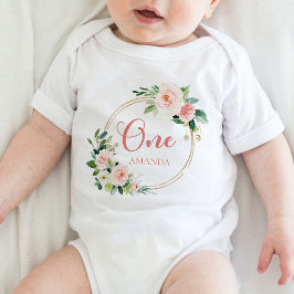 Eén, 1e verjaardag Baby Meisje Blush Roze Bloemend Romper