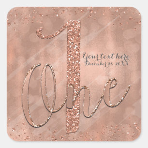 EEN 1e Verjaardag Faux Roos Gold Glitter Party Vierkante Sticker