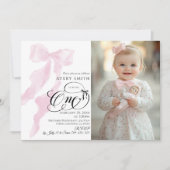 Een 1e Verjaardag Roze Bow Meisjes Foto Kaart (Voorkant)