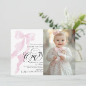 Een 1e Verjaardag Roze Bow Meisjes Foto Kaart (Staand voorkant)