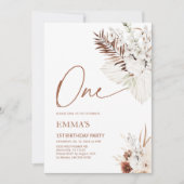 Een 1e verjaardag Uitnodiging Boho Pampas (Voorkant)