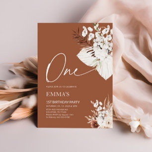 Een 1e verjaardag Uitnodiging Terracotta Boho Pamp