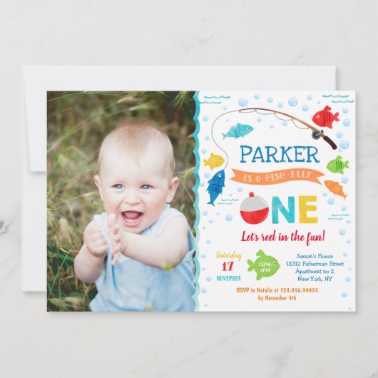 EÉN 1e verjaardag van de O-visvangst-Uitnodigingen Kaart (Voorkant)