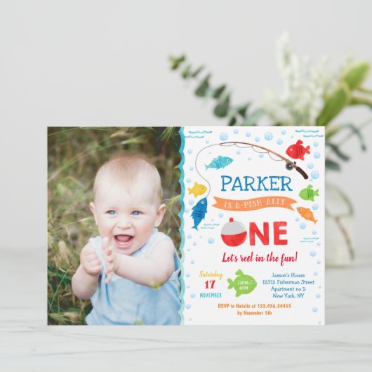 EÉN 1e verjaardag van de O-visvangst-Uitnodigingen Kaart (Staand voorkant)