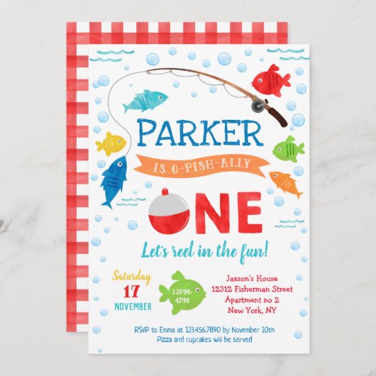 EÉN 1e verjaardag van de O-visvangst-Uitnodigingen Kaart (Voorkant / Achterkant)