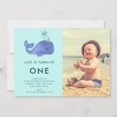 Een 1e Verjaardag Waterverf Walvis | Aangepaste fo Kaart (Voorkant)