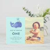 Een 1e Verjaardag Waterverf Walvis | Aangepaste fo Kaart (Staand voorkant)